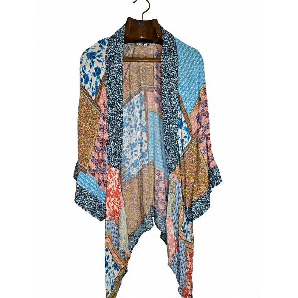 Umgee Multicolor Boho Patchwork Cardigan Boho Hippie Colorful Kimono